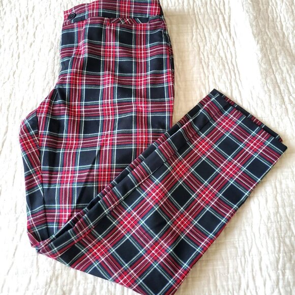 PANTS CHRISTOPHER &BANKS SIZE 4PETITE STRAIGHT LEGS PLAID RED BLACK GREEN WHITE - Picture 4 of 7